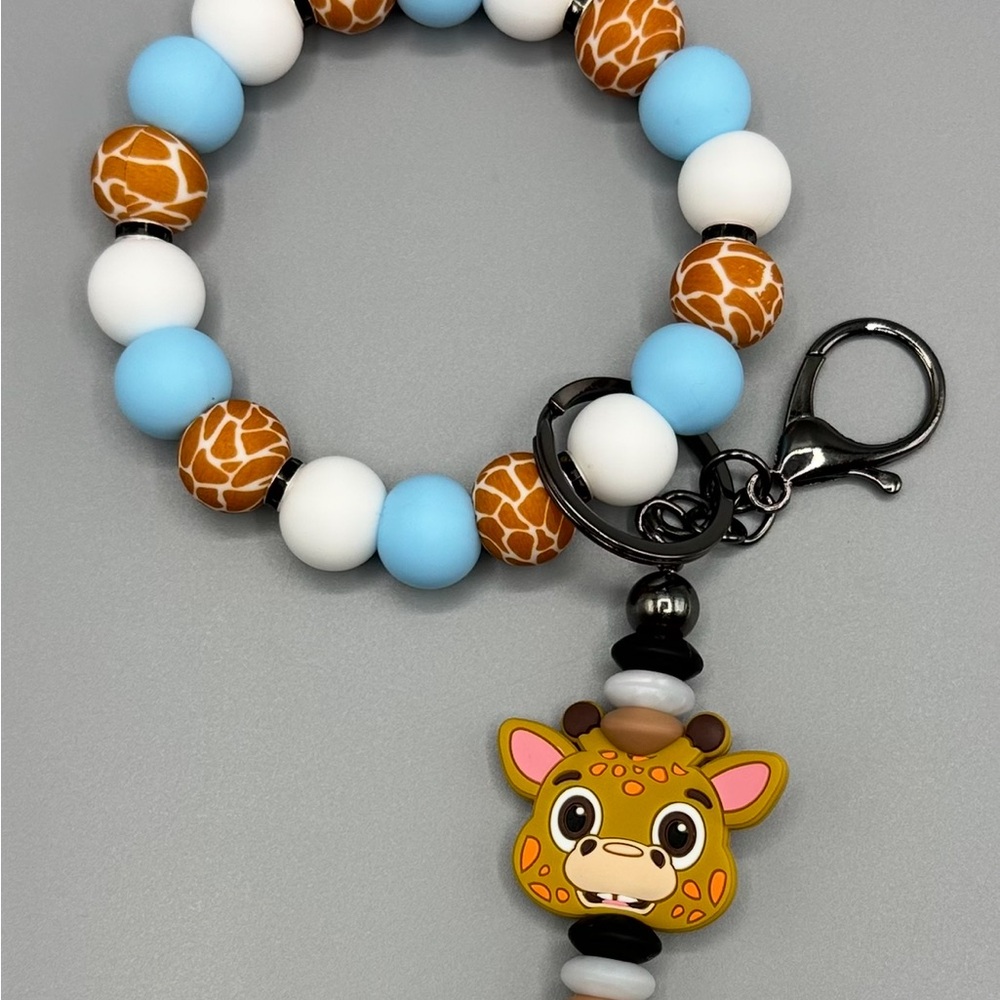 Giraffe Silicone Beaded Keychain Bracelet, Hands Free Wristlet, Baby Gift, Boy
